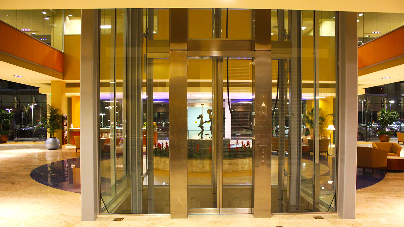 Elevator glass doors